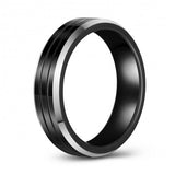 Modern Black-Silver Two-Toned Tungsten Ring Band - 6mm - Wedding - Fashion - Men's - Unisex - Engravable -Flat MJ-TUR-448-91