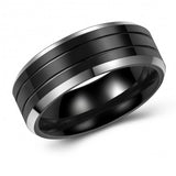 Stunning Black-Silver Two-Toned Tungsten Ring Band - 8mm - Wedding - Fashion - Men's - Unisex - Engravable - Flat MJ-TUR-448-92