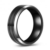 Stunning Black-Silver Two-Toned Tungsten Ring Band - 8mm - Wedding - Fashion - Men's - Unisex - Engravable - Flat MJ-TUR-448-92