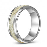 Unique Tree Bark Inlaid Tungsten Ring Band - 8mm - Wedding - Fashion - Men's - Unisex - Engravable - Domed MJ-TUR-448-93