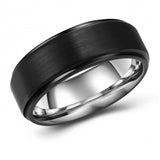 Brushed Black-Silver Two-Toned Tungsten Ring Band - 8mm - Wedding - Fashion - Men's - Unisex - Engravable - Flat MJ-TUR-448-94