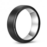 Brushed Black-Silver Two-Toned Tungsten Ring Band - 8mm - Wedding - Fashion - Men's - Unisex - Engravable - Flat MJ-TUR-448-94