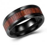 Stunning Tree Bark Inlaid Black Tungsten Ring Band - 8mm - Wedding - Fashion - Men's - Unisex - Engravable - Flat MJ-TUR-448-95