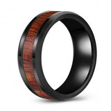 Stunning Tree Bark Inlaid Black Tungsten Ring Band - 8mm - Wedding - Fashion - Men's - Unisex - Engravable - Flat MJ-TUR-448-95