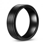 Modern Brushed Black Tungsten Ring Band - 8mm - Wedding - Fashion - Men's - Unisex - Engravable - Flat MJ-TUR-448-97