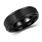 Classy Brushed Black Tungsten Ring Band - 7mm - Wedding - Fashion - Men's - Unisex - Engravable - Flat MJ-TUR-448-98