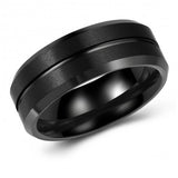 Stylish Brushed Black Tungsten Ring Band - 8mm - Wedding - Fashion - Men's - Unisex - Engravable - Flat - Ridged MJ-TUR-448-99