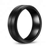 Stylish Brushed Black Tungsten Ring Band - 8mm - Wedding - Fashion - Men's - Unisex - Engravable - Flat - Ridged MJ-TUR-448-99