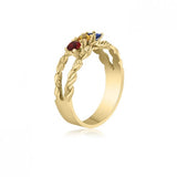 10K Yellow Gold Intricate Ring - 3 Birthstone Family Ring MJ2807