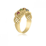 10K Yellow Gold Lattice Ring - 3 Birthstone Family Ring MJ2808