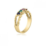 10K Yellow Gold Intricate Ring - 4 Birthstone Family Ring MJ2814