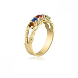 10K Yellow Gold Intricate Ring - 5 Birthstone Family Ring MJ2821