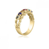 10K Yellow Gold Intricate Ring - 6 Birthstone Family Ring MJ2828