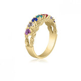 10K Yellow Gold Intricate Ring - 7 Birthstone Family Ring MJ2835