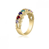 10K Yellow Gold Intricate Ring - 8 Birthstone Family Ring MJ2842