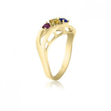 10K Yellow Gold Sweeping Leaf Ring - 3 Birthstone Family Ring MJ2864