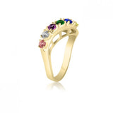 10K Yellow Gold Sweeping Leaf Ring - 6 Birthstone Family Ring MJ2867