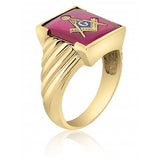 Rectangle Red Spinel Masonic Fraternity Ring in 10K Yellow Gold 55MJB890155