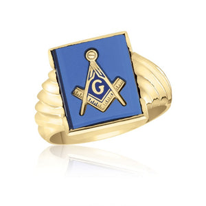 Rectangle Blue Spinel Masonic Fraternity Ring in 10K yellow Gold 55MJB890355