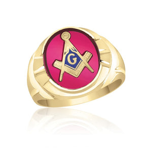 Red Spinel Masonic Fraternity Ring in 10K Yellow Gold 55MJB890455