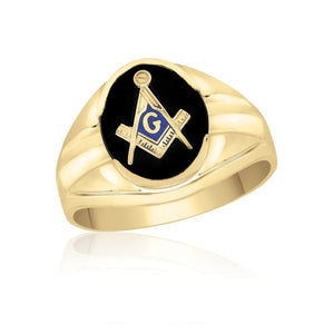 Black oval Onyx Masonic Fraternity Ring in 10K Yellow Gold 55MJB891155