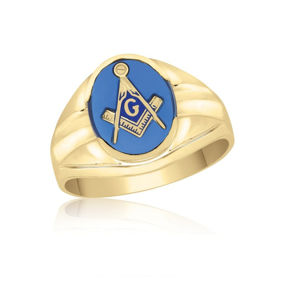 Blue Spinel Masonic Fraternity Ring in 10K Yellow Gold 55MJB891255