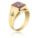 10K Yellow Gold Masonic Fraternity Ring with Red Spinel and Cubic Zirconia 55MJB891355