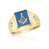 10K Yellow Gold Masonic Fraternity Ring with Blue Spinel and Cubic Zirconias 55MJB891555