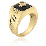 Black Onyx and Twined Rope Masonic Fraternity Ring in 10K Yellow Gold 55MJB892255