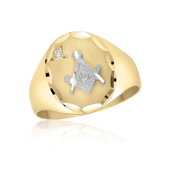 Masonic Fraternity Ring in 10K Yellow Gold - Two Finishes - Cubic Zirconia 55MJB892855