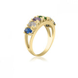 10K Yellow Gold Oval Stone Ring - 6 Birthstone Family Ring MJF451-12