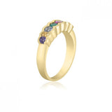 10K Yellow Gold Simple Mother's Ring - 7 Birthstone Family Ring MJF451-7