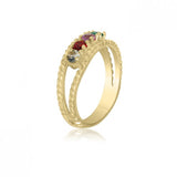 10K Yellow Gold Twisted Rope Ring - 4 Birthstone Family Ring MJF456-02