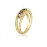 10K Yellow Gold Twisted Rope Ring - 5 Birthstone Family Ring MJF456-03