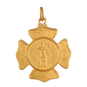 Saint Florian Fire Department Shield 25mm x 25mm 14K Yellow Gold Pendant Charm 22401-1022