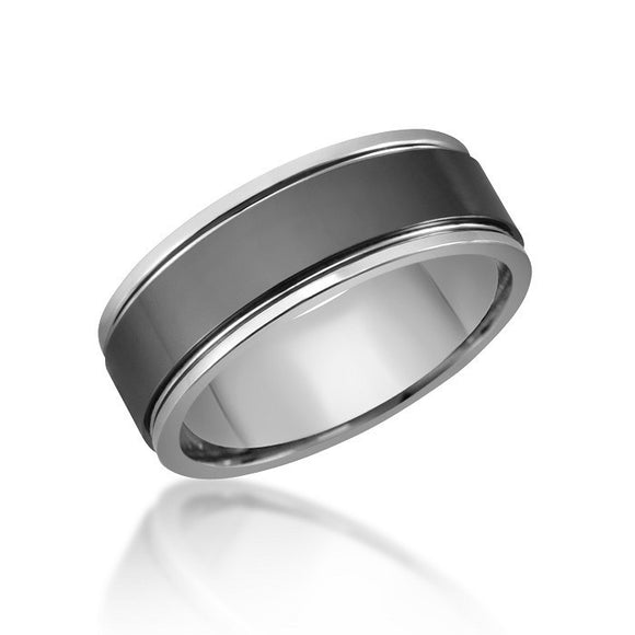 Tungsten Ring with Black Ceramic Accent Band - Flat Surface 66TUR-4484066